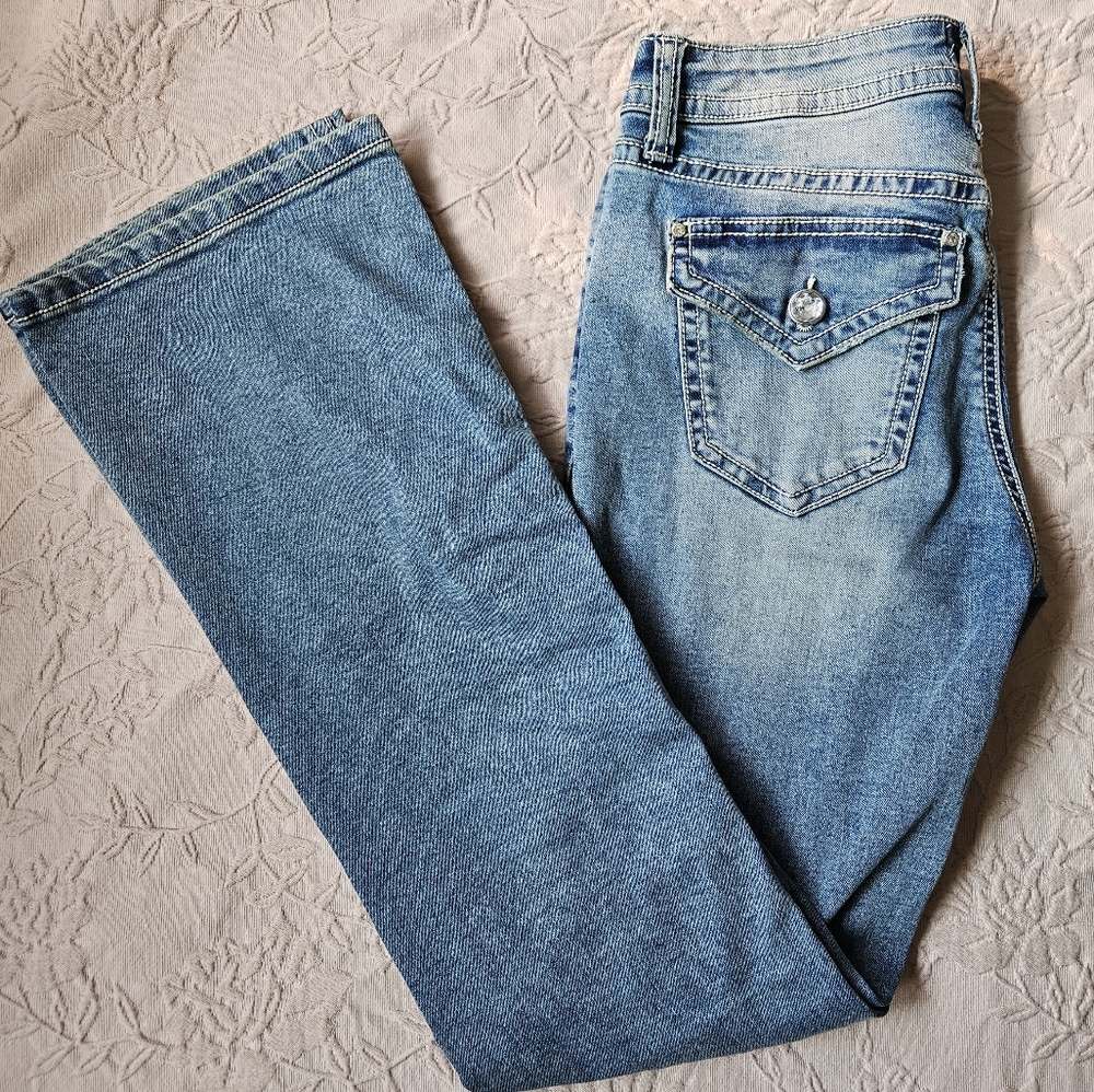 Mini Flare Embellished Faded Jeans